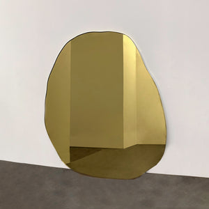 Contemporary Gold Tinted Freeform Mirror with Brass Frame