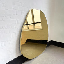 Contemporary Gold Tinted Freeform Mirror with Brass Frame