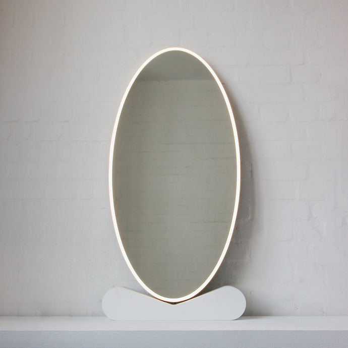 NEW Ovalis™ Oval shaped Front Illuminated Modern Large Mirror with a Brushed Brass Frame