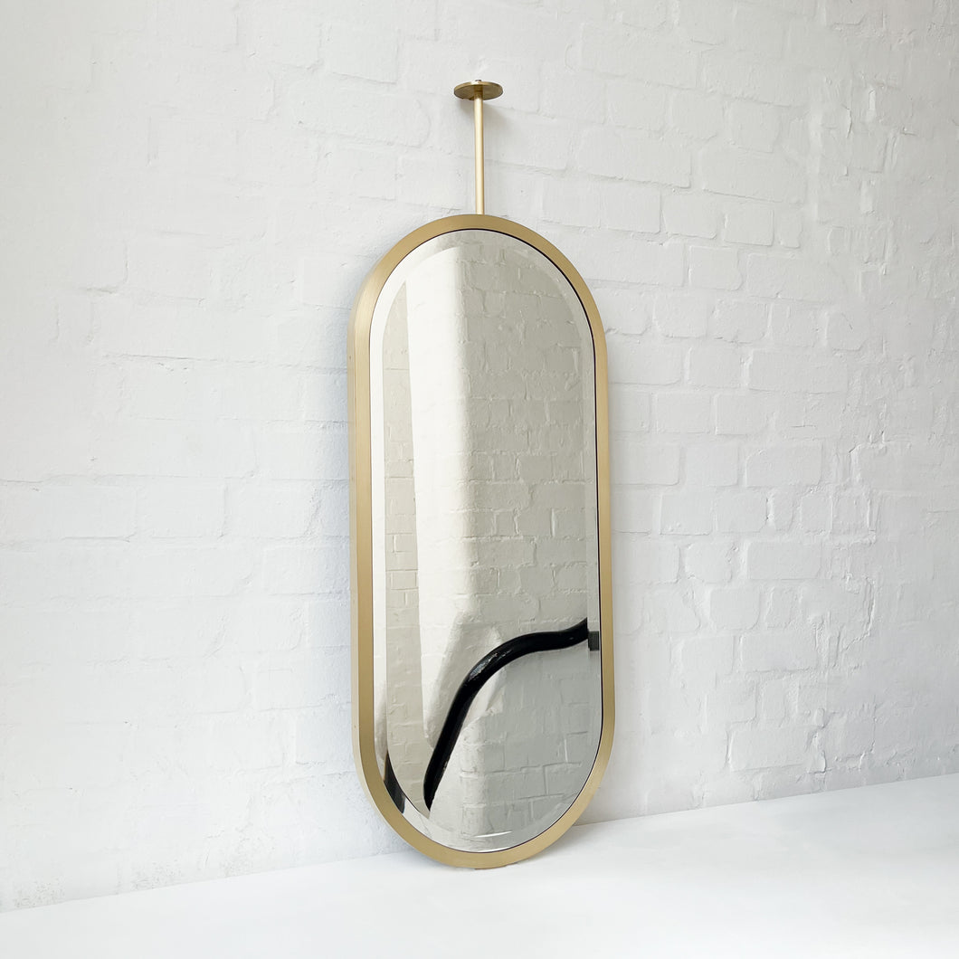 Modern Capsula™ Ceiling Suspended Bevelled Mirror with Brass Full Frame