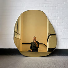 Contemporary Gold Tinted Freeform Mirror with Brass Frame