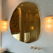 Contemporary Gold Tinted Freeform Mirror with Brass Frame
