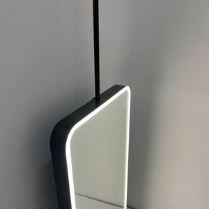 Ceiling Suspended Quadris Illuminated Rectangular Mirror with Minimalist Bronze Patina Frame