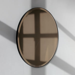 Orbis™ Bevelled Bronze Tinted Decorative Round Mirror with a Black Metal Frame