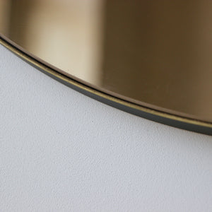 Orbis™ Bronze Tinted Round Contemporary Mirror with a Bronze Patina Brass Frame