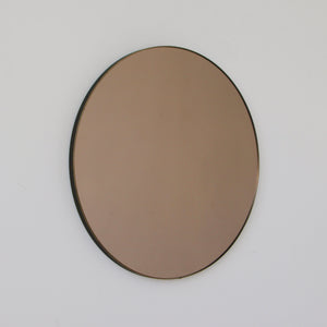 Orbis™ Bronze Tinted Round Contemporary Mirror with a Bronze Patina Brass Frame