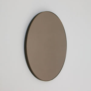 Orbis™ Bronze Tinted Round Contemporary Mirror with a Bronze Patina Brass Frame