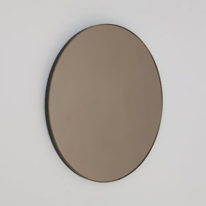 Orbis™ Bronze Tinted Round Contemporary Mirror with a Bronze Patina Brass Frame