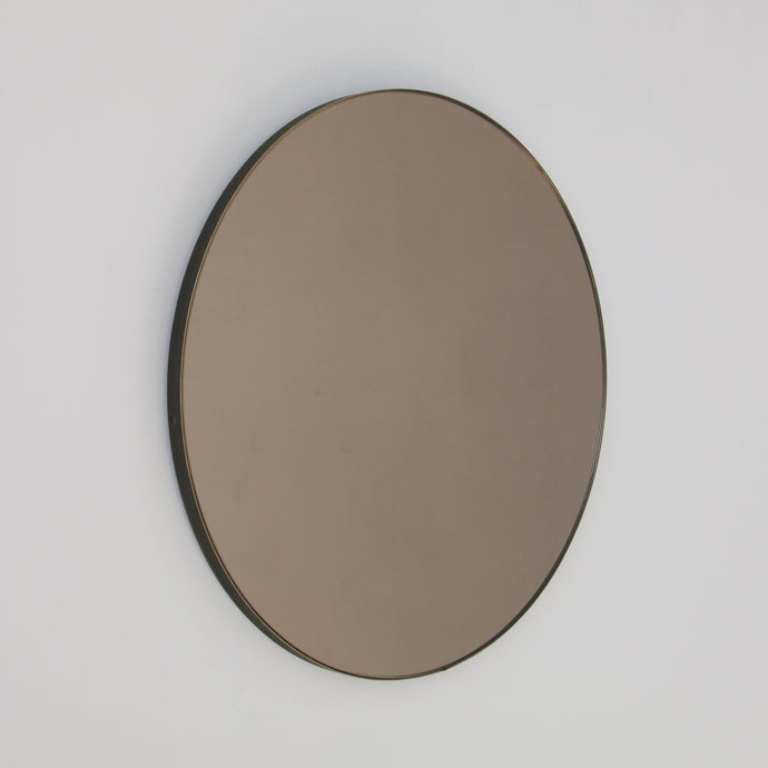 Orbis™ Bronze Tinted Round Contemporary Mirror with a Bronze Patina Brass Frame