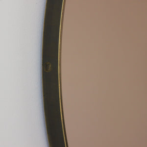 Orbis™ Bronze Tinted Round Contemporary Mirror with a Bronze Patina Brass Frame