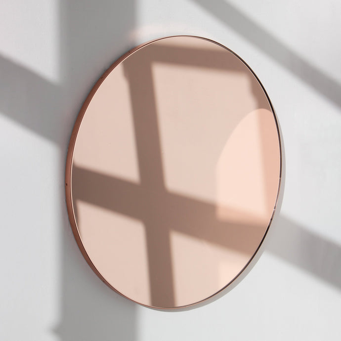  Rose gold Tinted Modern Round Mirror with a Copper Frame