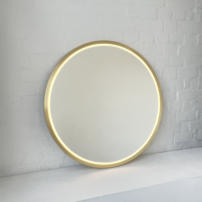 Front Illuminated Orbis™ Round Mirror with Handcrafted Brass Full Frame