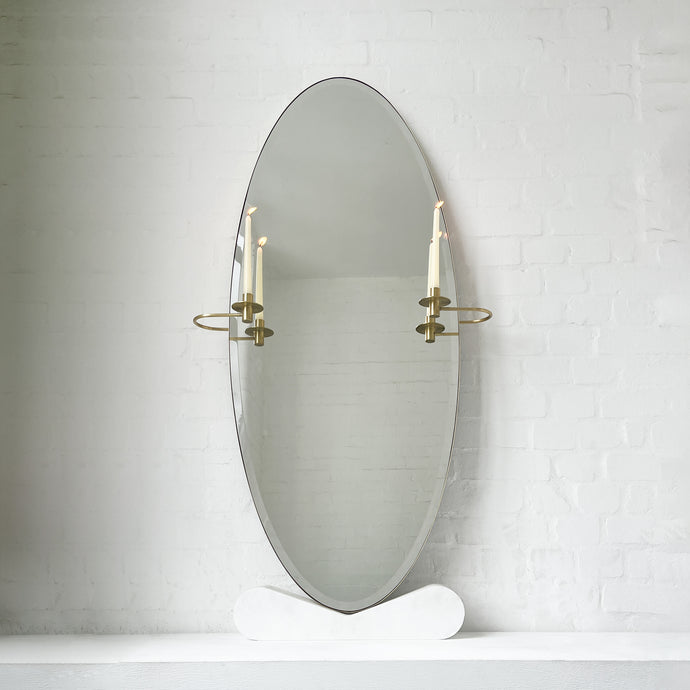 Oval shaped Bevelled Mirror with a Brushed Brass Frame