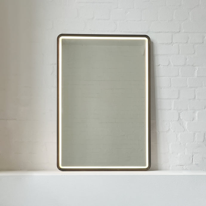 Quadris™ Front Illuminated Rectangular Mirror with Bronze Patina Mitred Full Frame