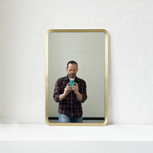 NEW Set of 2 Quadris™ Rectangular Modern Mirrors with Brass Full Frame