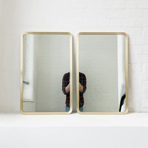 NEW Set of 2 Quadris™ Rectangular Modern Mirrors with Brass Full Frame