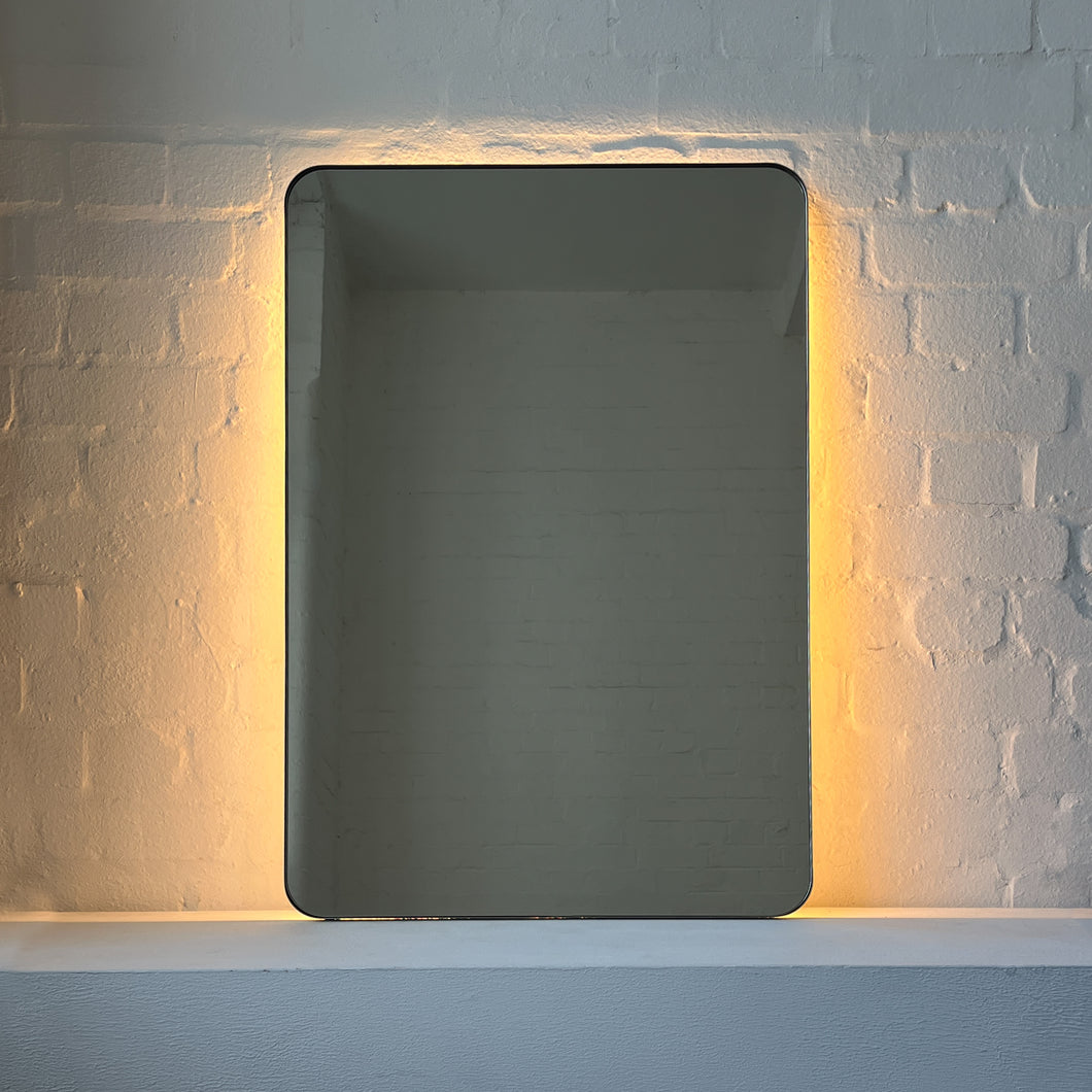 ON SALE Quadris™ Illuminated Rectangular Mirror with Polished Stainless Steel Frame