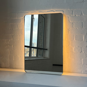 ON SALE Quadris™ Illuminated Rectangular Mirror with Polished Stainless Steel Frame