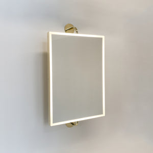 Illuminated Vorso™ Wall Attached Rotating Rectangular Mirror with Polished Brass Frame