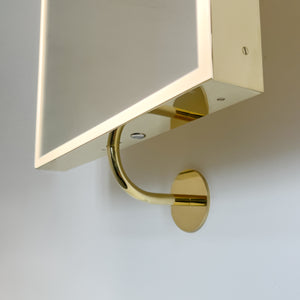 Illuminated Vorso™ Wall Attached Rotating Rectangular Mirror with Polished Brass Frame