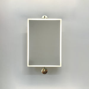 Illuminated Vorso™ Wall Attached Rotating Rectangular Mirror with Polished Brass Frame