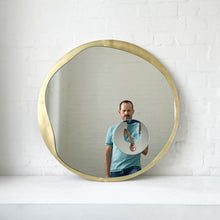 Round Mirror with Integrated Magnifying Mirror and Decorative Brass Full Frame