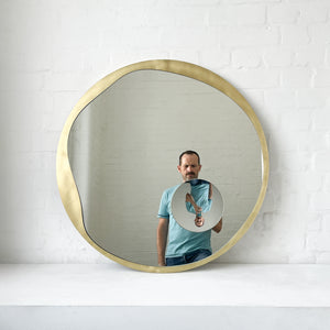 Round Mirror with Integrated Magnifying Mirror and Decorative Brass Full Frame