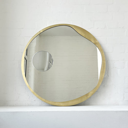 Round Mirror with Integrated Magnifying Mirror and Decorative Brass Full Frame
