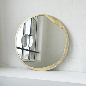 Round Mirror with Integrated Magnifying Mirror and Decorative Brass Full Frame