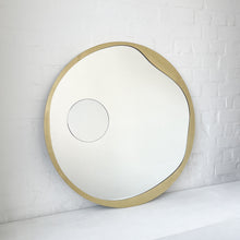 Round Mirror with Integrated Magnifying Mirror and Decorative Brass Full Frame