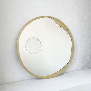 Round Mirror with Integrated Magnifying Mirror and Decorative Brass Full Frame