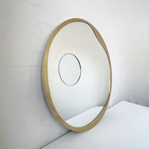 Round Mirror with Integrated Magnifying Mirror and Decorative Brass Full Frame