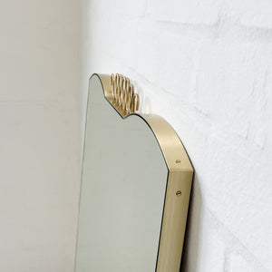 Mid Century Art Deco Mirror with Handcrafted Brass Decorative Detail and Frame - Vintage N.1