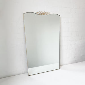 Mid Century Art Deco Mirror with Handcrafted Brass Decorative Detail and Frame - Vintage N.1