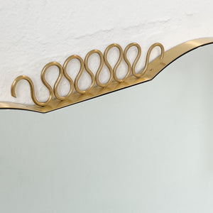 Mid Century Art Deco Mirror with Handcrafted Brass Decorative Detail and Frame - Vintage N.1