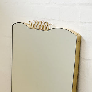 Mid Century Art Deco Mirror with Handcrafted Brass Decorative Detail and Frame - Vintage N.1