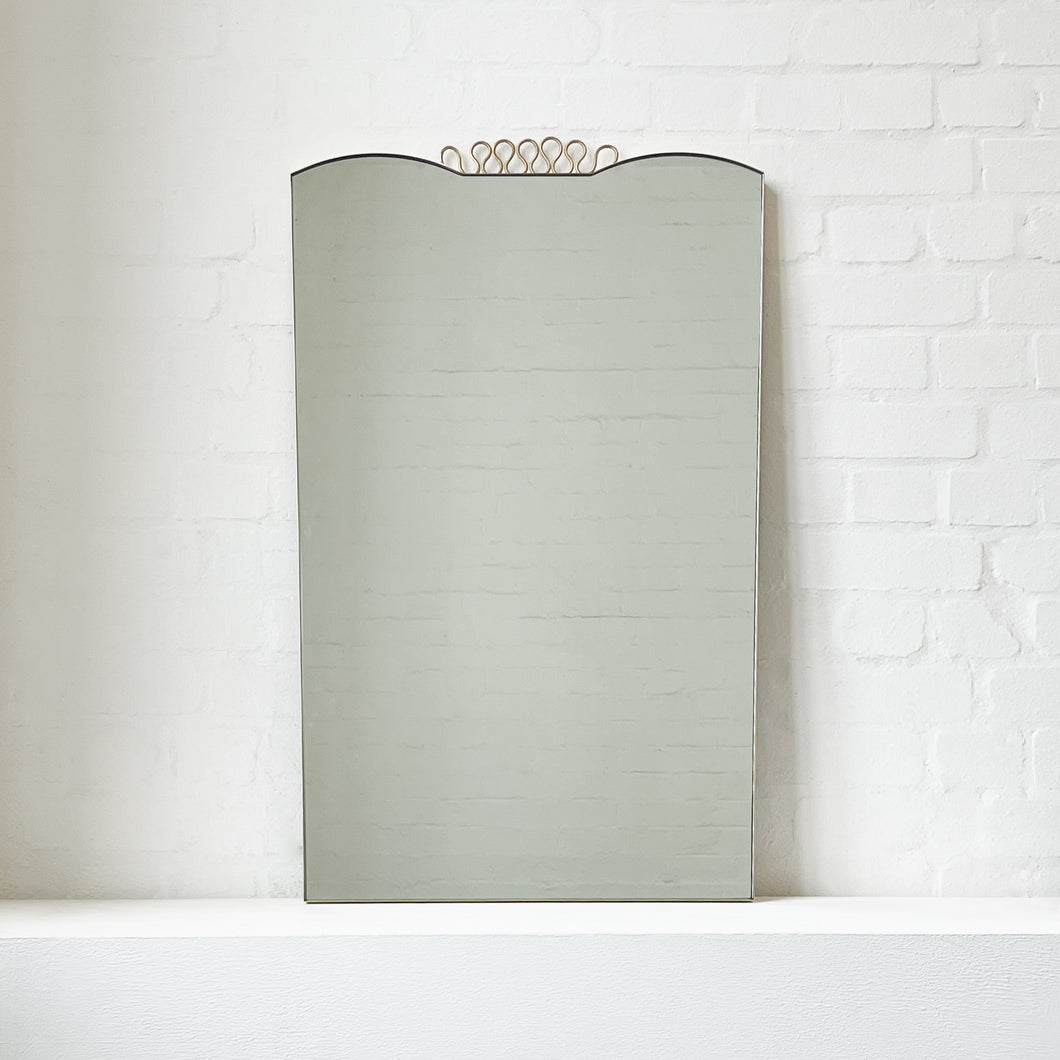 Mid Century Art Deco Mirror with Handcrafted Brass Decorative Detail and Frame - Vintage N.1