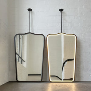 Set of two Gio Ponti inspired Ceiling Suspended Illuminated Mirror with Bronze Patina Frame 
