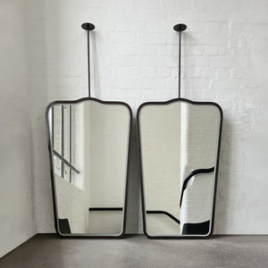 NEW Set of two Gio Ponti inspired Ceiling Suspended Illuminated Mirror with Bronze Patina Frame - Vintage N.4