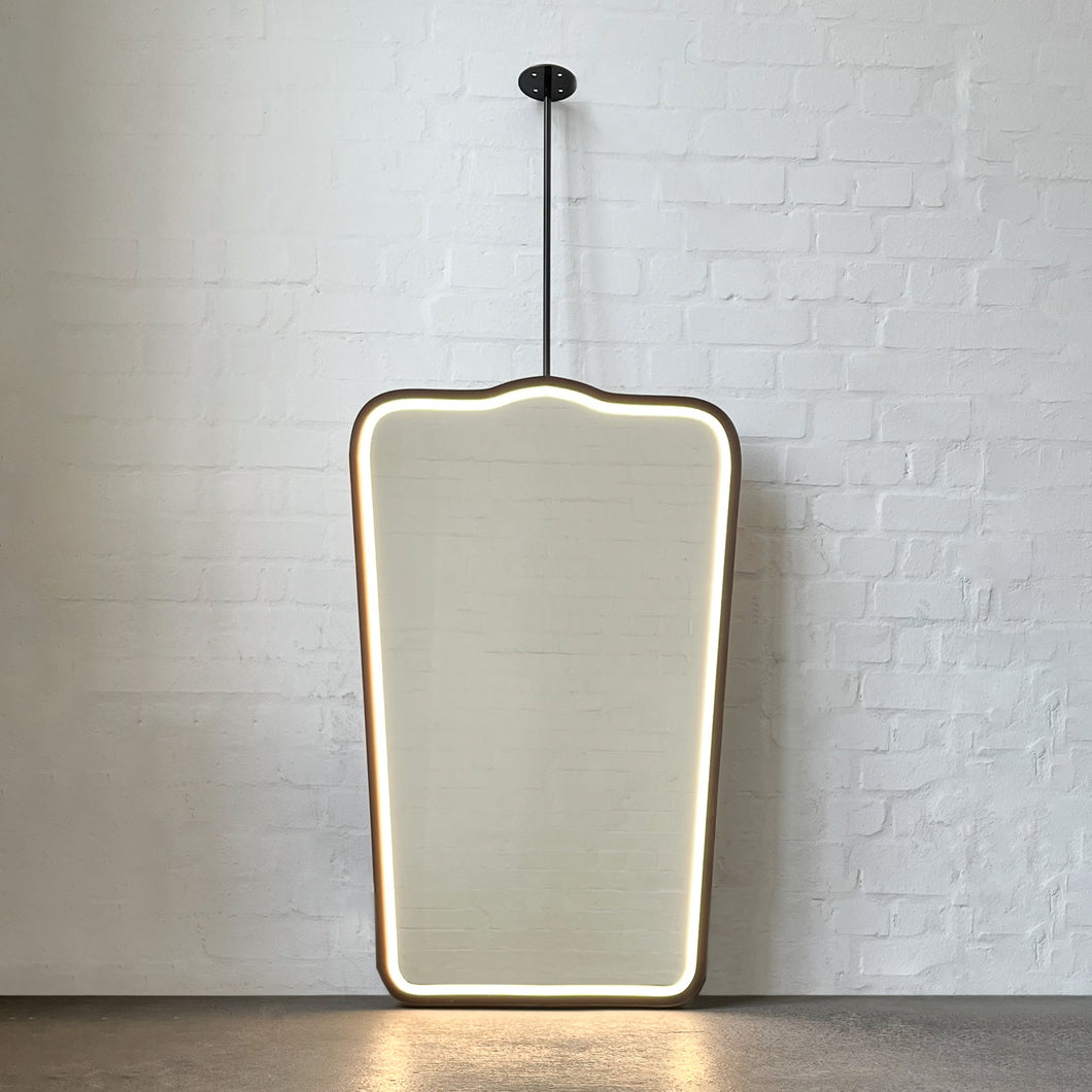 NEW Mid Century style Ceiling Suspended Illuminated Mirror with Bronze Patina Frame - Vintage N.4