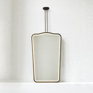 NEW Ceiling Suspended Illuminated Mirror with Bronze Patina Frame and Twin Arms - Vintage N.4