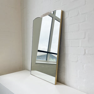 Mid Century Art Deco Mirror with Handcrafted Brass Decorative Detail and Frame - Vintage N.1