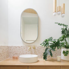 Capsula™ Front Illuminated Capsule shaped Mirror with Elegant Brushed Brass Frame, Customisable