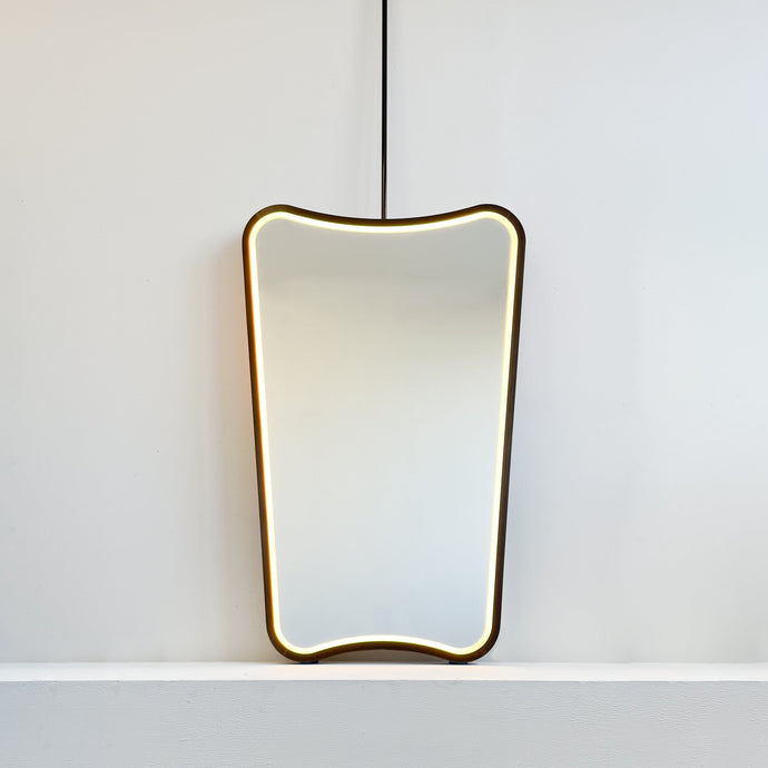 Ceiling Suspended Vintage Mirror with Front Illumination and Bronze Patina Frame