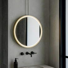 Orbis™ Ceiling Suspended Illuminated Round Mirror with Full Brass Frame