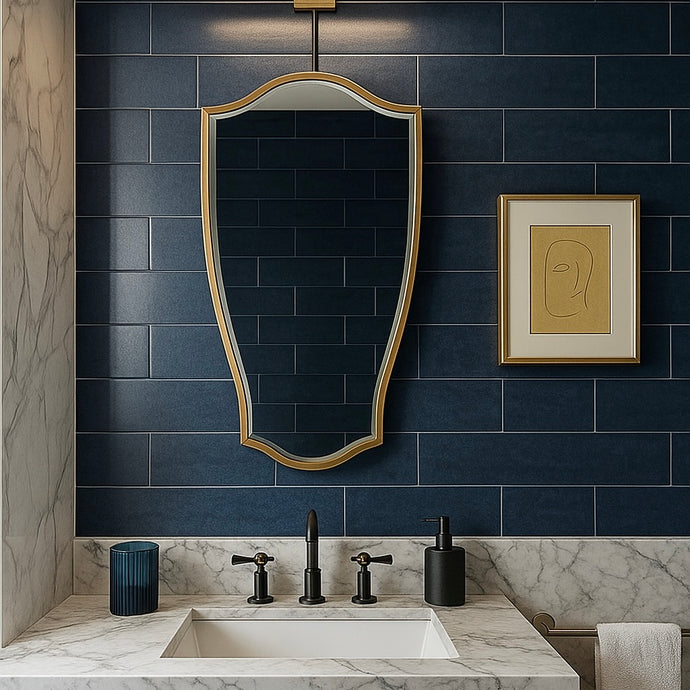 Vintage N.7 Freeform Beveled Mirror with Bronze Patina Brass Frame