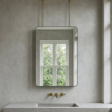 Quadris™ Modern Ceiling Hanging Suspended Rectangular Mirror with Brushed Brass Frame