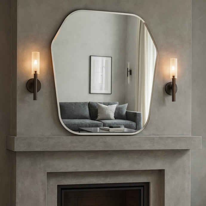 Gaudia™ Retro Style Overmantel Hexagonal Bevelled Mirror with Bronze Patina Frame