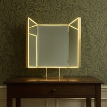 NEW Illuminated Triptych Countertop Mirror with Brushed Brass Frame & Backing