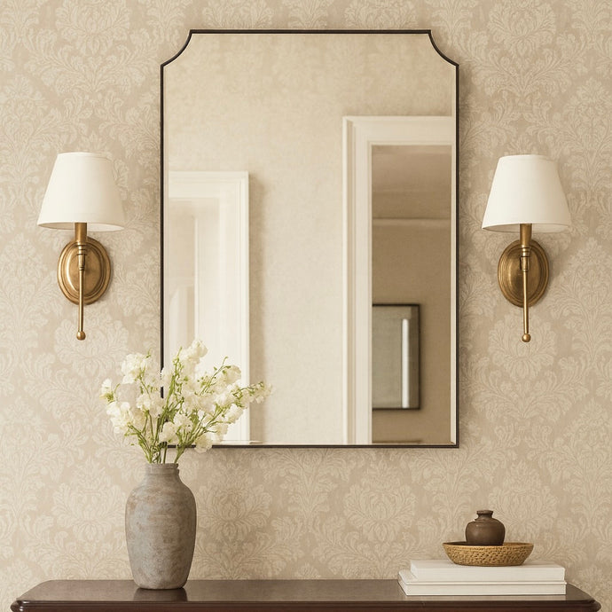 Mid-century inspired Decorative Mirror with Bronze Patina Frame - Vintage N.6